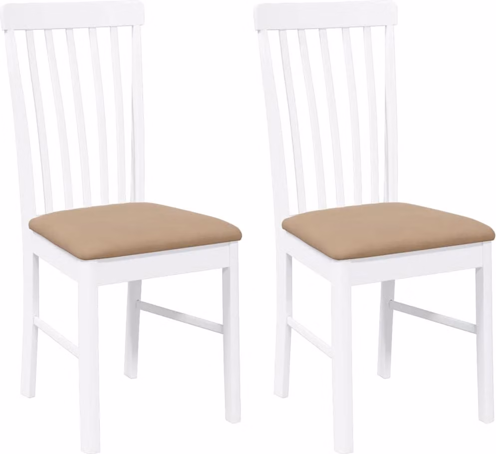 Sedie da Pranzo con Cuscini 2 pz Bianco Legno Massello di Hevea