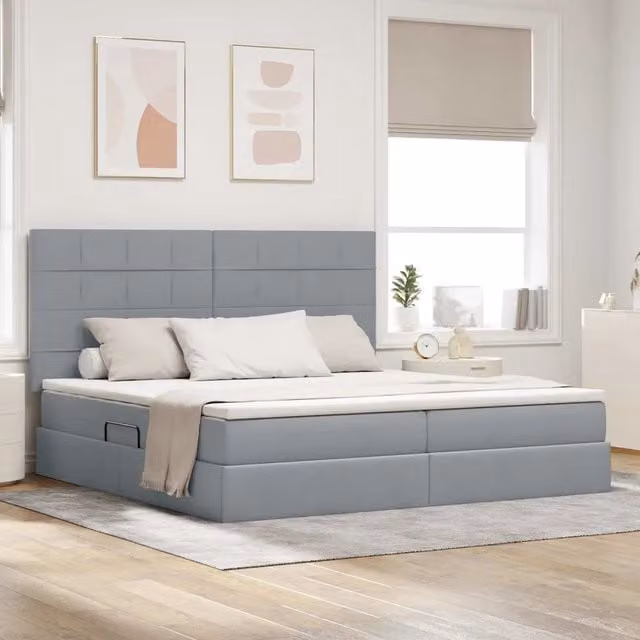 Letto con contenitore vidaXL in tessuto grigio con illuminazione LED e porte USB, L/P/H: 200 x 200 x 76 cm