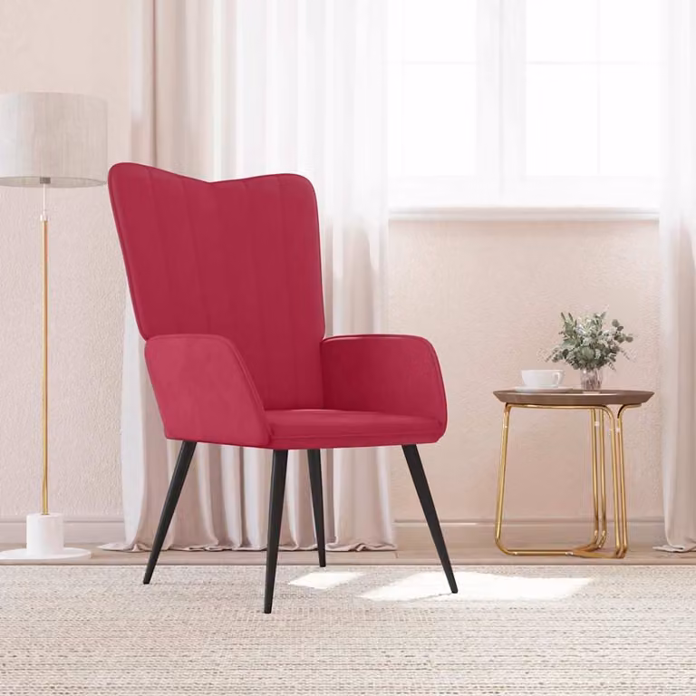 Sedia Relax vidaXL in Velluto Rosso con Braccioli e Struttura in Metallo