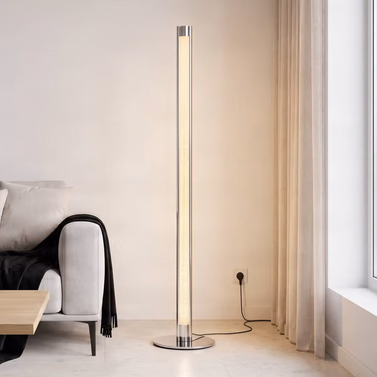 Lampada da terra a LED Hadis Lindby, dimmerabile, Cromo / Argento, Soggiorno / Sala da pranzo, Plastica, Moderno, Lampada LED da terra