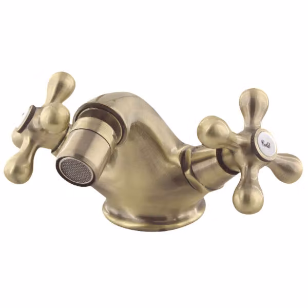 Elegante bidet a colonna in ottone anticato con testine retrò anticate
