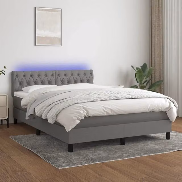 Letto Ibrido con Materasso e Illuminazione LED vidaXL in Tessuto Grigio L/P/H: 140 x 200 x 88 cm