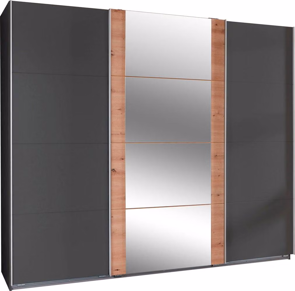 Armadio ad ante scorrevoli Berna Armadio design selezionabile, Grafite / Rovere Artisan, 313x64x236cm