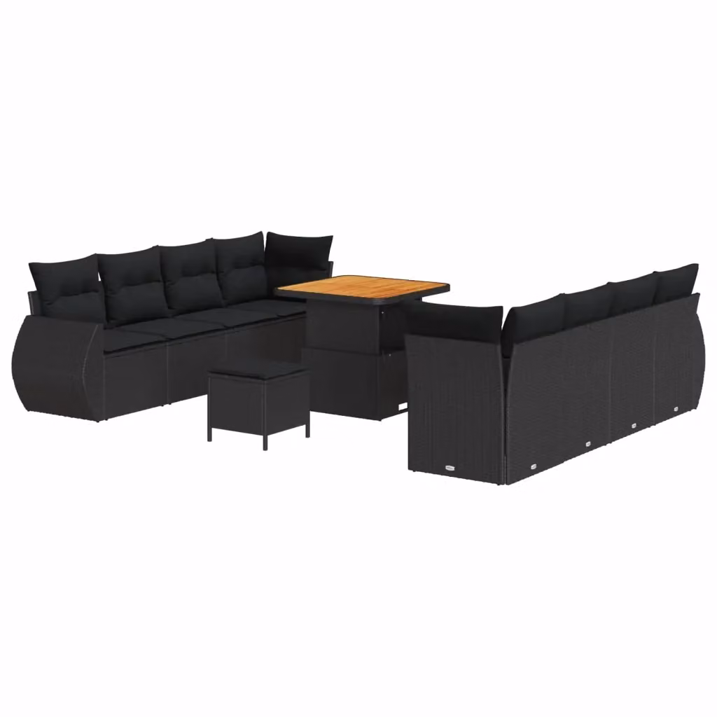 Set Divano da Giardino vidaXL 11 Pezzi in Polyrattan Nero con Cuscini e Tavolino – 2