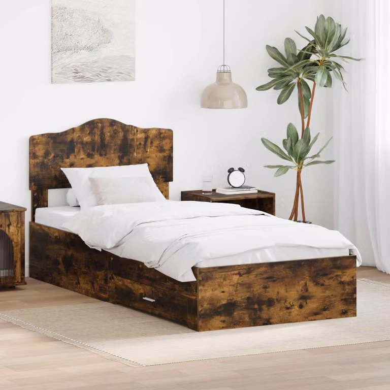 Struttura del letto con cassetto vidaXL in legno Rovere fumé, L 90 x P 190 cm