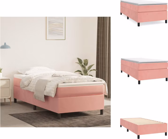 vidaXL Letto a molle rosa 90x200 cm in velluto - Letti & reti