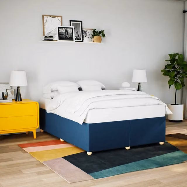 Giroletto vidaXL in tessuto blu con doghe in legno, L 140 cm x P 190 cm – 1