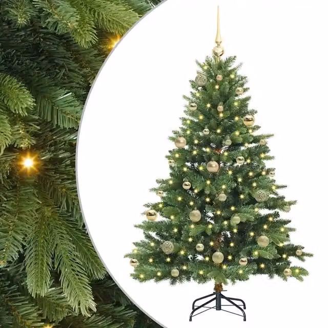 Albero di Natale artificiale moderno verde con 150 LED luce bianca calda in PE e PVC, Altezza: 150 cm – 1