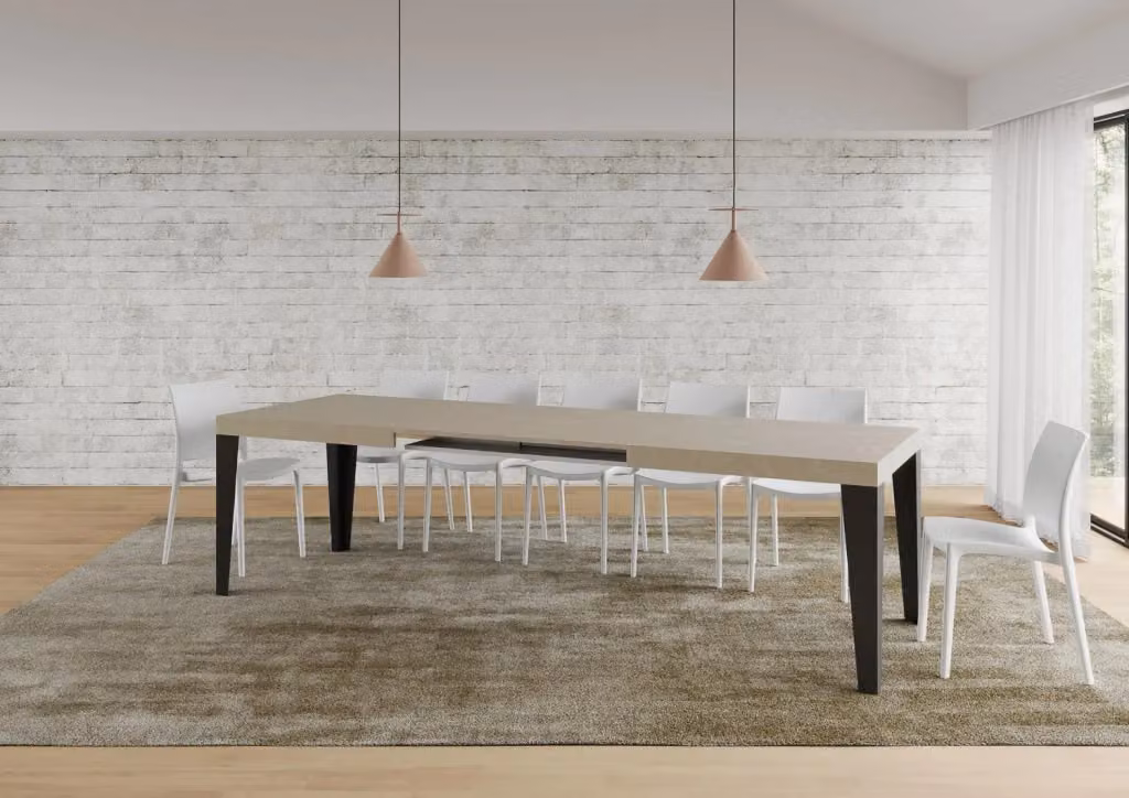 Tavolo allungabile Itamoby Flaris moderno con piano in laminato cashmere e gambe in metallo antracite L/P/H: 90 x 180/284 x 77 cm – 2