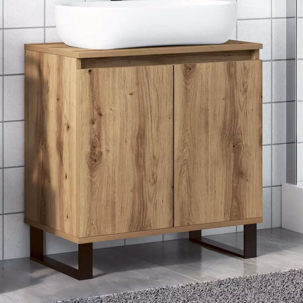 Mobile da bagno vidaXL in stile industriale color marrone con ante a cerniera, L: 58 cm, P: 33 cm, H: 60 cm