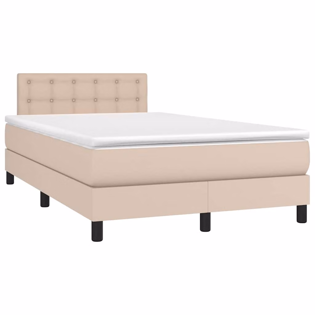 vidaXL Letto con Giroletto a Molle, Materasso Ibrido e Illuminazione LED, Rivestimento in Similpelle e Tessuto, Colore Beige, L/P/H: 120 x 200 x 88 cm