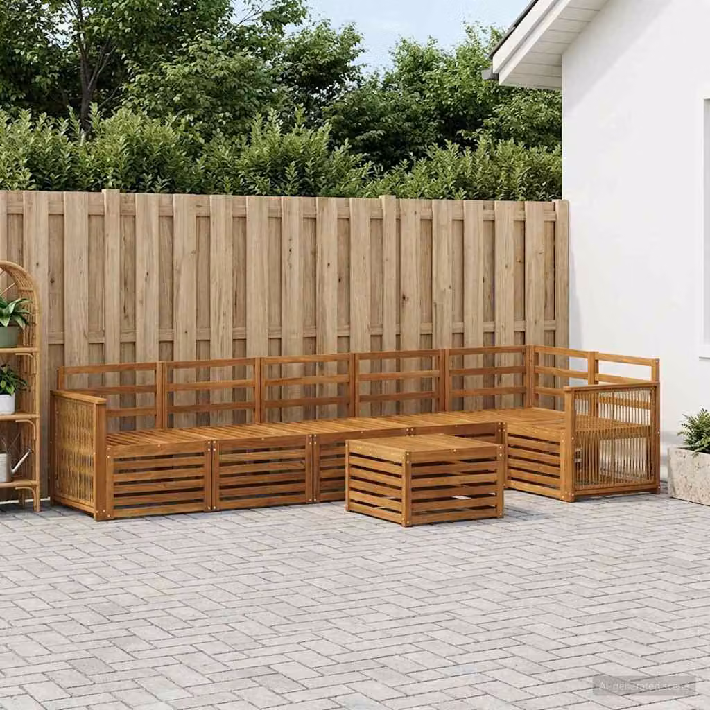 vidaXL Set di divani da esterno a L composto da 6 pezzi in legno di acacia massello con cuscini inclusi, colore marrone e bianco