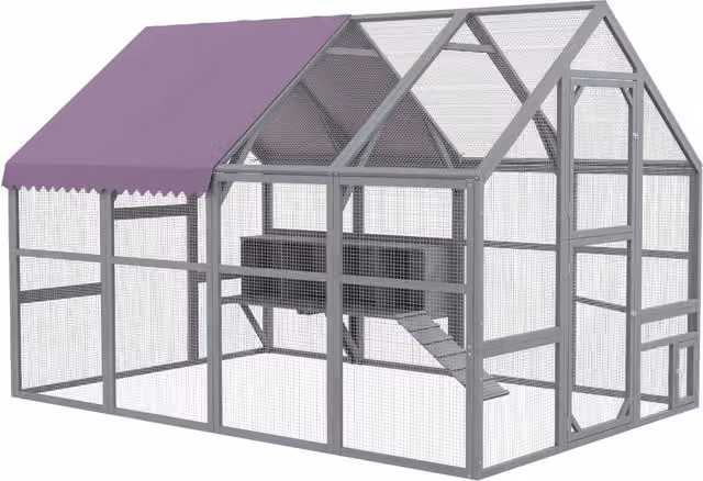 Pollaio da giardino in legno XYLO beige e grigio L: 280 cm, P: 185,5 cm, H: 188 cm