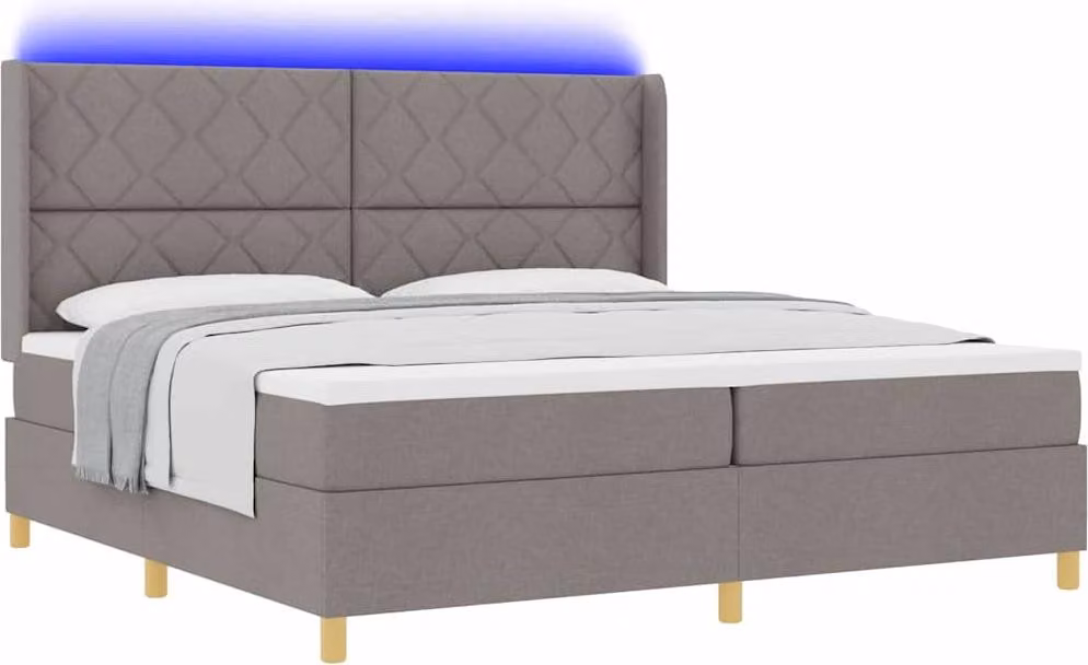Letto boxspring con materasso LED Taupe 200 x 200 cm Tessuto