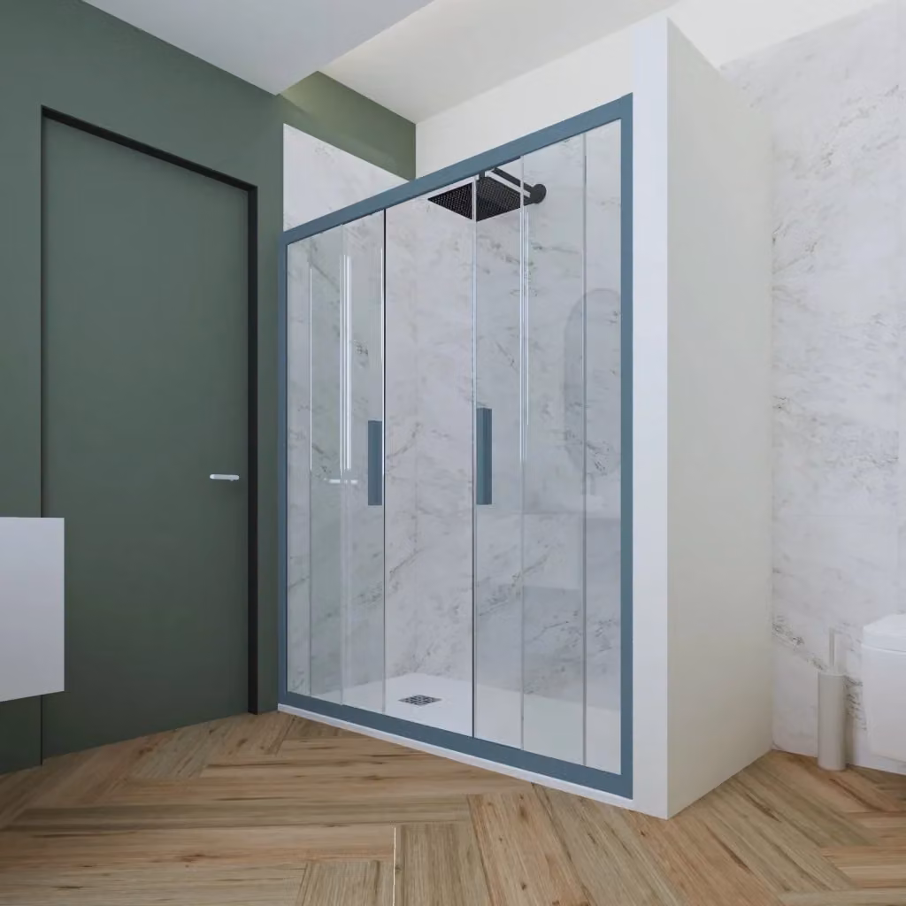 Porta doccia scorrevole rettangolare FORTE mod. Glam in vetro trasparente con profilo blu navy, L: 160 cm, H: 200 cm – 2