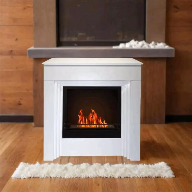 Camino a bioetanolo Kinsasa, Caminetto, Focolare senza fumo, Riscaldatore ad etanolo, Made in Italy, 96x35 h96 cm, Bianco