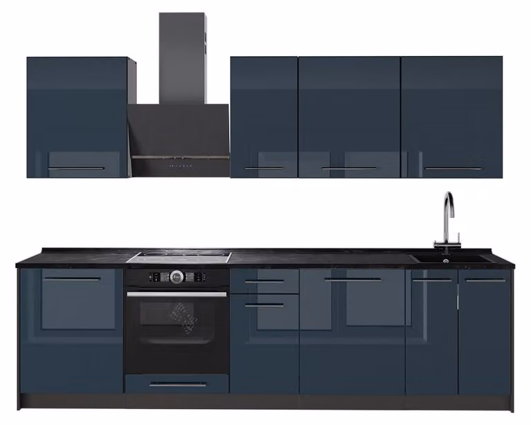 Cucina componibile Vicco Fame-Line Blu scuro lucido/Antracite 280 cm senza piano di lavoro, Model 64168