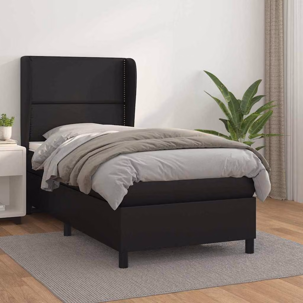 vidaXL Giroletto a Molle con Materasso in Similpelle Nero 90x200 cm – 1