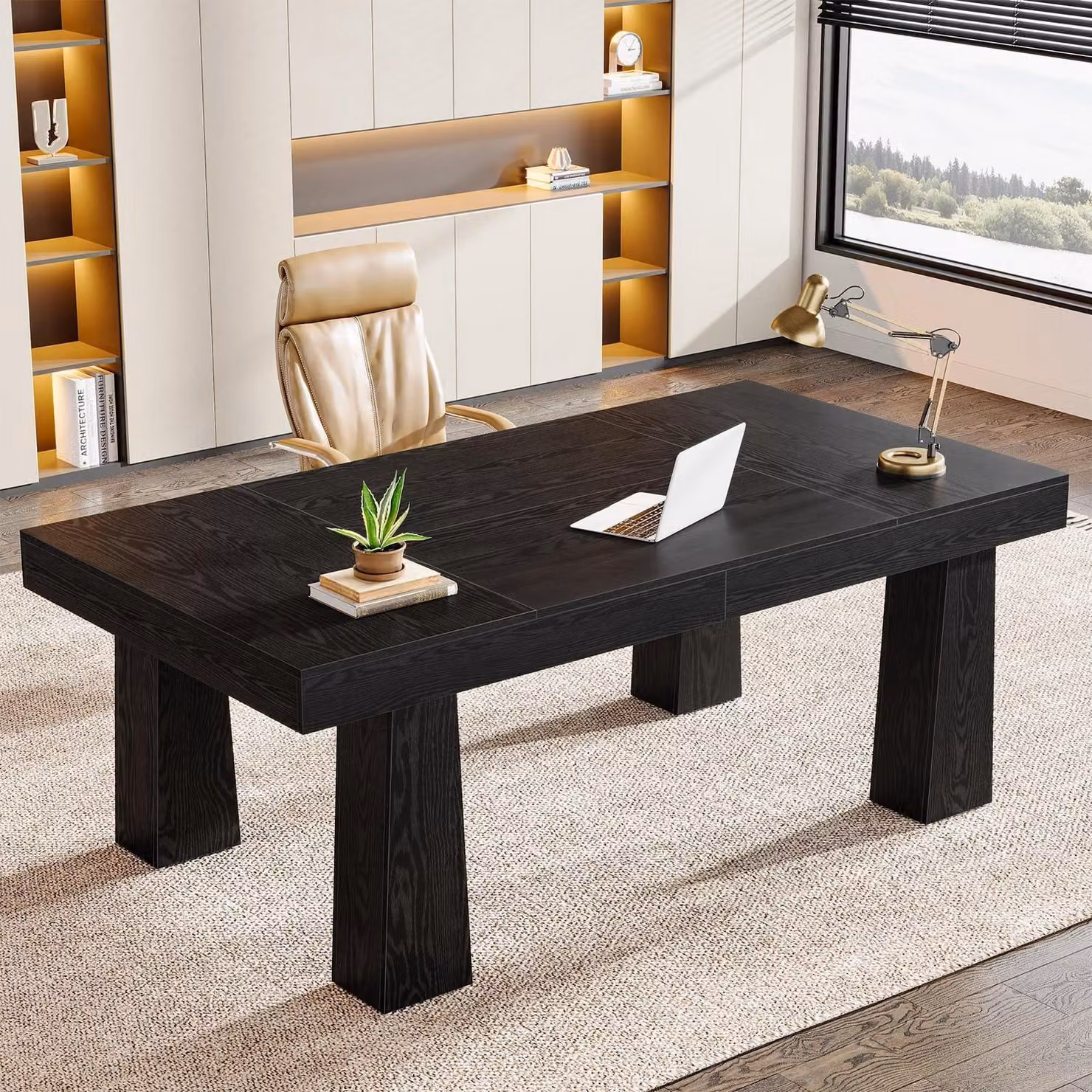 Scrivania rettangolare, 160 x 80 cm, nera, stile industriale, con 4 gambe, ideale come scrivania per computer