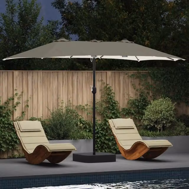Ombrello da giardino-Ombrellone da spiaggia Sabbiato e Antracite 385 x 209 x 244 cm