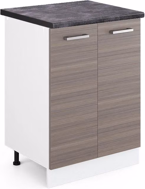 Mobiletto base cucina Vicco R-Line con ante a battente, Grigio e Bianco con piano Antracite, L: 60 cm, H: 81,6 cm