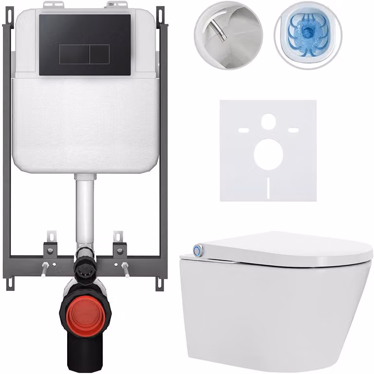 Water WC sospeso con bidet Cronus Standard - bianco lucido - pulsante Prime/Modulo, nero - da incasso - 59,3x38,4 cm