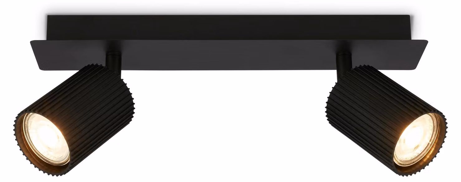 Briloner Plafoniera orientabile 32x7x9 cm attacco GU10 max. 9W a 2 luci nera - Faretto da soffitto per soggiorno corridoio cucina ufficio