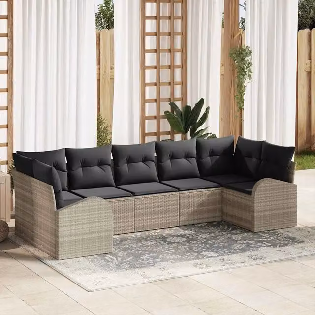 Set Divano da Giardino 7 pz Grigio chiaro polyrattan 3354861