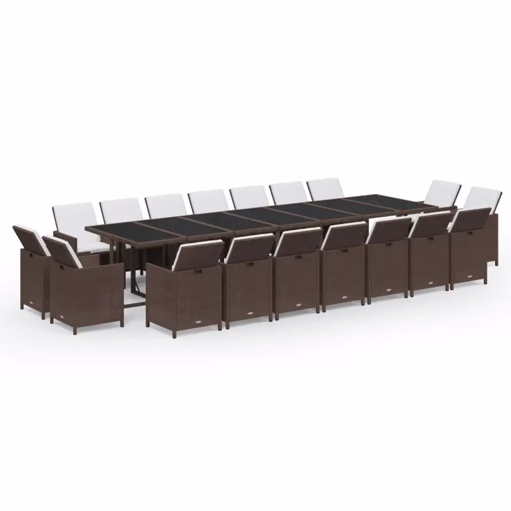 Set da pranzo da giardino moderno vidaXL in polyrattan con cuscini e piano in vetro, 19 pezzi, marrone – 2