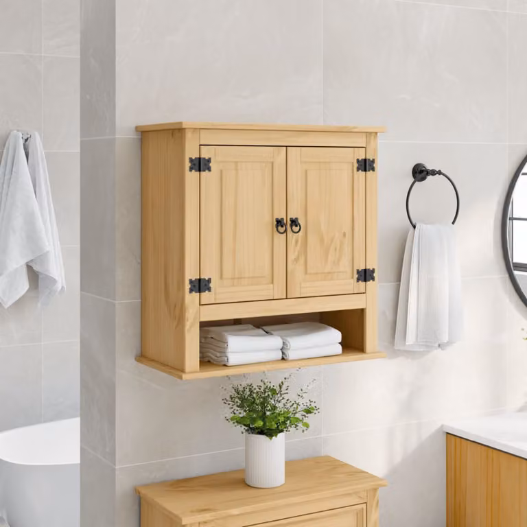 Mobile Bagno a Parete vidaXL Corona in Legno Massello di Pino, Marrone Rustico, L: 70 cm, P: 33 cm, H: 71,5 cm