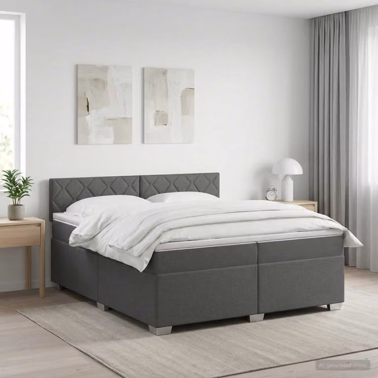 Letto box spring con materasso ibrido vidaXL in tessuto Grigio e Bianco 200 x 200 cm
