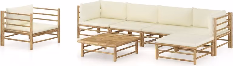 Maison Exclusive - Set da giardino da 7 pezzi con cuscini color bianco crema in bambù