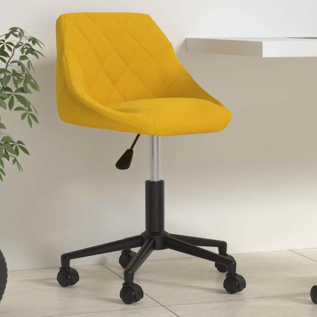 Sedia da ufficio girevole moderna vidaXL in tessuto giallo con base in metallo e ruote