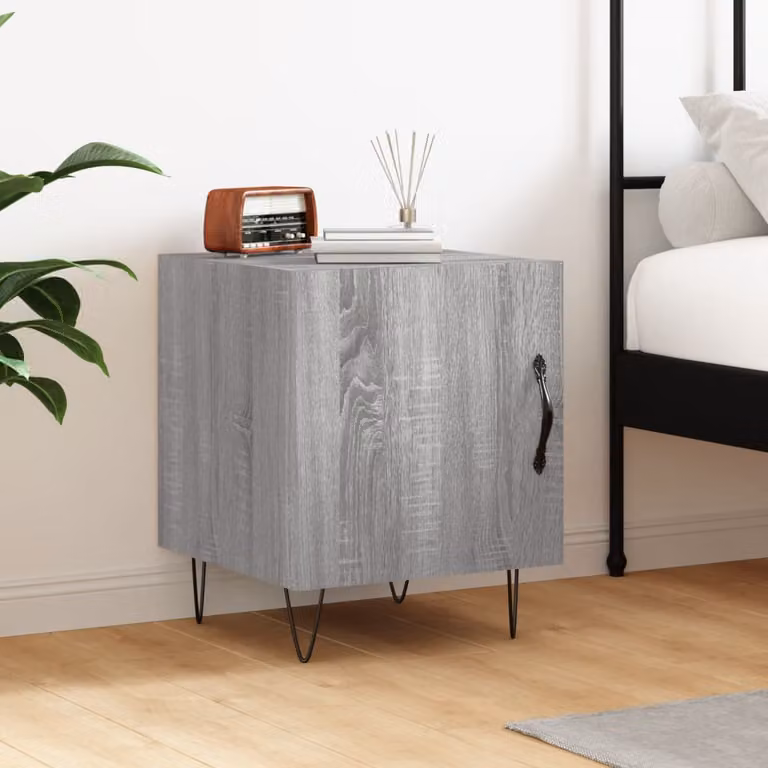 Comodino moderno da parete vidaXL in legno e metallo, Grigio, L 40 cm x P 40 cm x H 50 cm