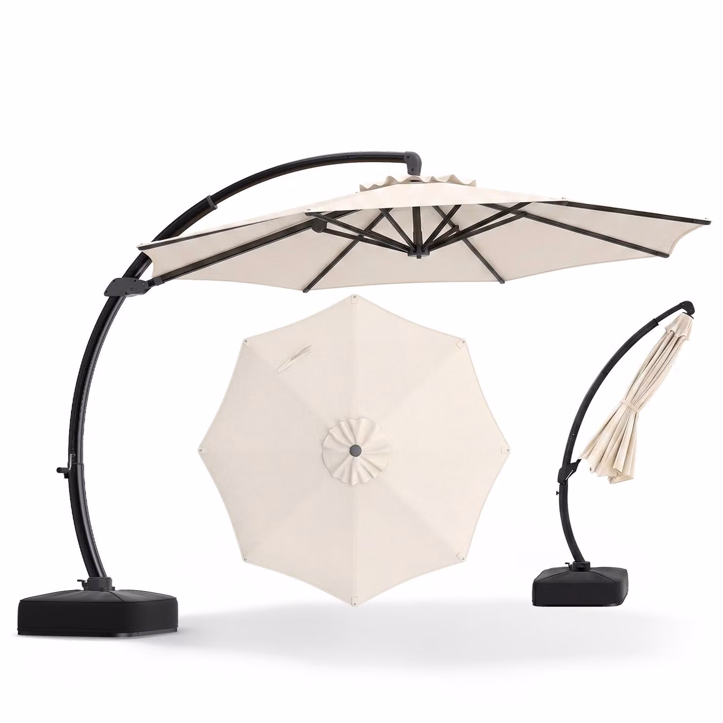 Ombrellone COSTWAY con base, 330 cm, ombrellone da giardino in alluminio a forma di pergola con manovella, rotazione a 360°, inclinazione regolabile in modo continuo, grande ombrellone da esterno color beige