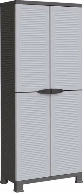 Mobile contenitore moderno HELLOSHOP26 in plastica grigia con 2 ante, 6 ripiani e serratura, L/P/H: 68 x 39 x 171,5 cm