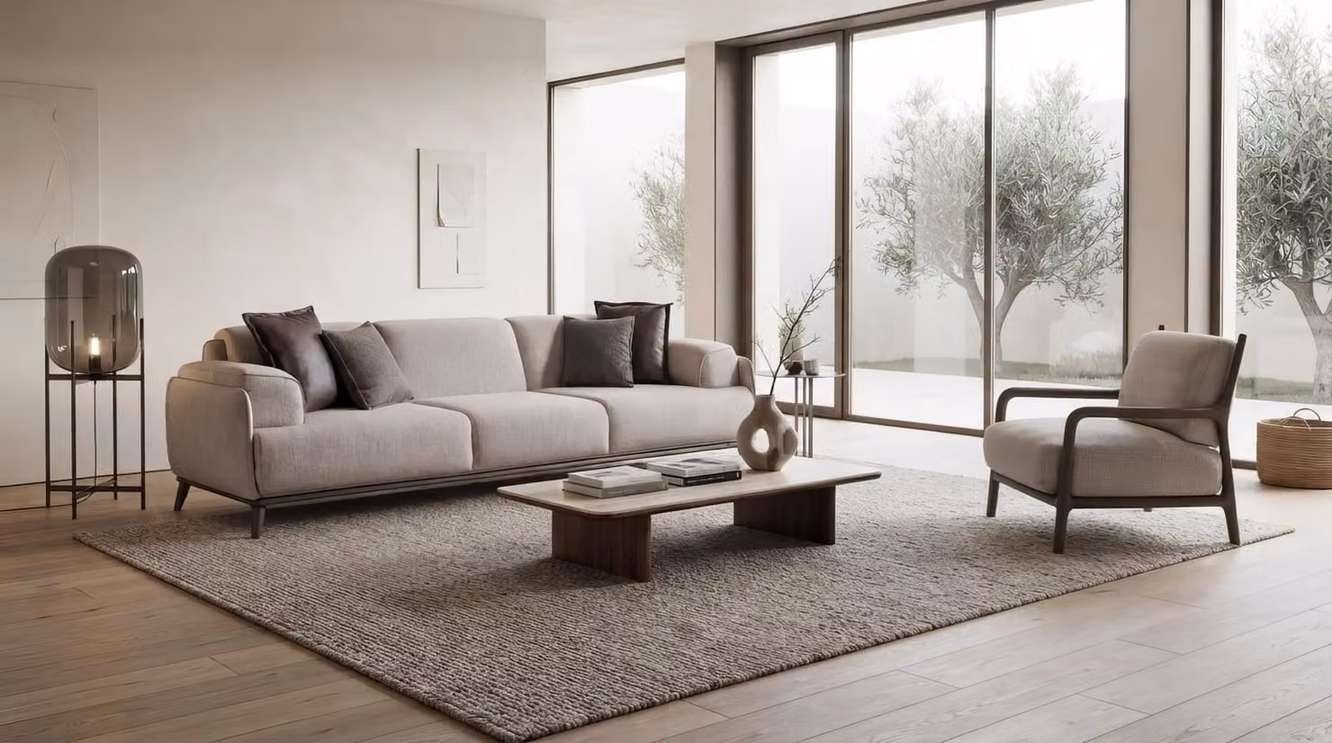 Sofa Set Sessel Modern Beige Edel Luxus Wohnzimmer Polster Garnitur