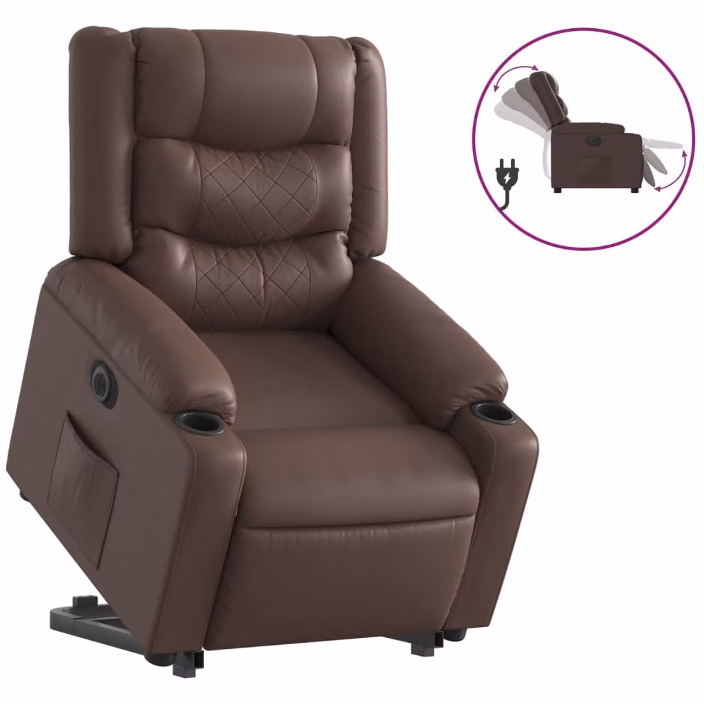 SYFAX™ Poltrona Alzapersona Reclinabile Marrone in Pelle finta