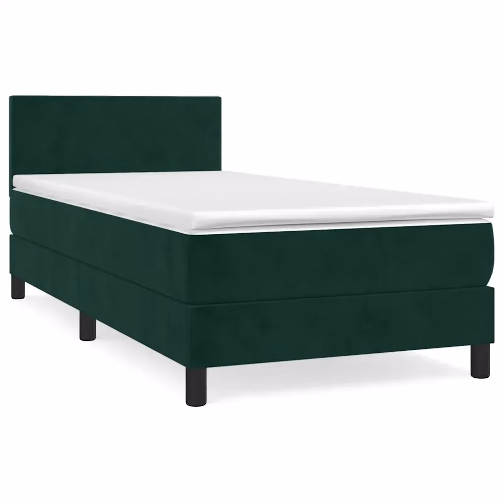 Letto Ibrido con Giroletto a Molle e Materasso vidaXL in Velluto Verde Scuro e Bianco, L/P/H: 90 x 190 x 88 cm – 2