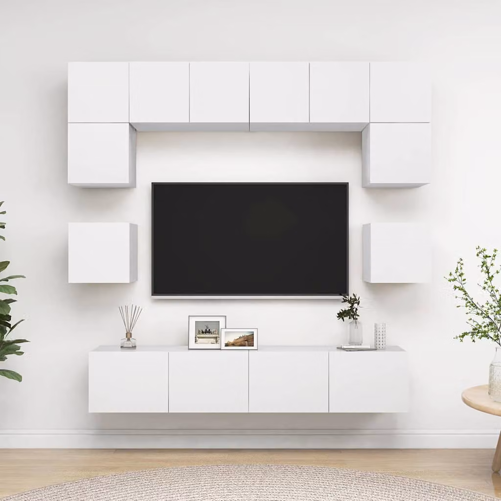 Set Mobili Porta TV vidaXL 8 Pezzi Bianco in Legno e MDF per Soggiorno