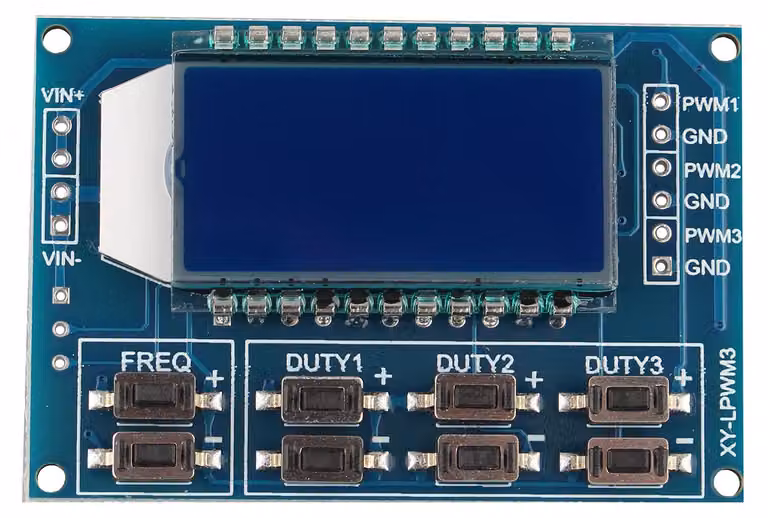 Generatore di segnali PWM a 3 canali, con frequenza da 1 Hz a 150 kHz e rapporto di lavoro regolabile da 0% a 100%