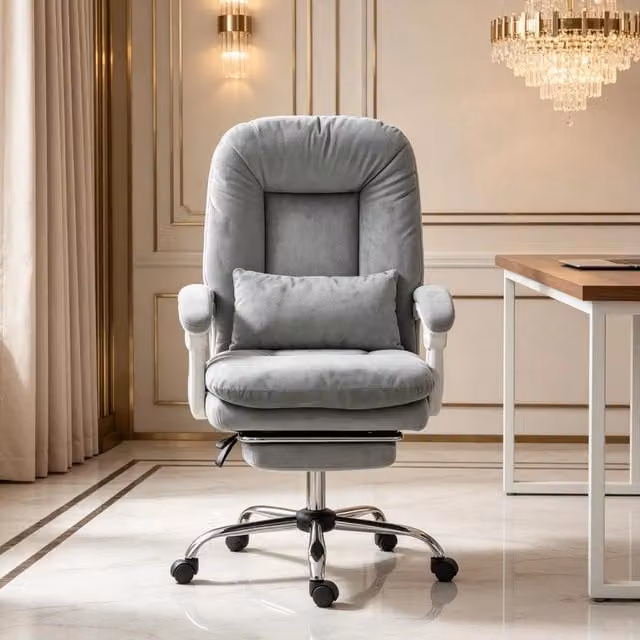 Sedia da ufficio ergonomica reclinabile REDOM in velluto grigio con poggiatesta e braccioli, L: 64 cm, P: 70 cm, H: 108-116 cm