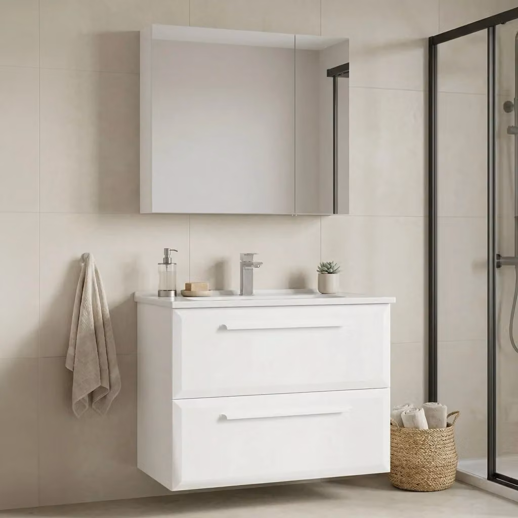 Set mobile lavabo con specchio Nuvola 80 v2 HANAH HOME Bianco L: 80 cm, P: 50 cm, H: 62 cm – 2