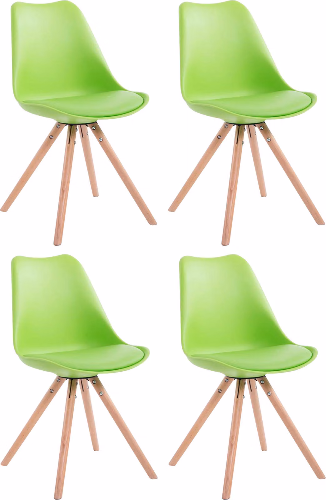 Set di 4 sedie Toulouse, modello rotondo, con gambe in legno rotonde | Colore: verde; struttura: color naturale