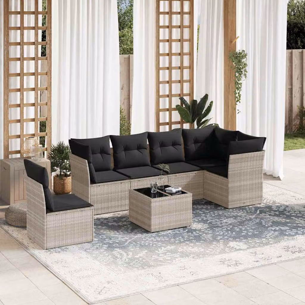 Set Divani da Giardino vidaXL 7 Pezzi a Forma di L con Tavolino e Cuscini Grigio Moderno