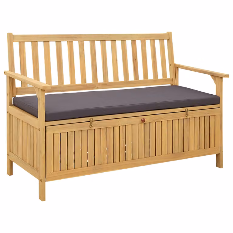 Panchina con contenitore vidaXL in legno di acacia marrone con cuscini, L 120 x P 63 x H 84 cm