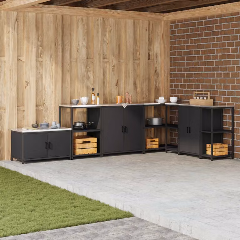 Armadietto da cucina e giardino vidaXL moderno nero con ante a battente in metallo e MDF L: 90 cm, P: 50 cm, H: 53 cm