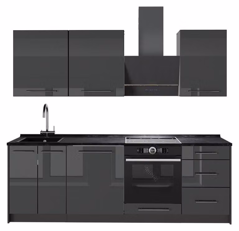 Cucina componibile Vicco Fame-Line Antracite lucido/Antracite 230 cm, PL Antracite, Model 63952