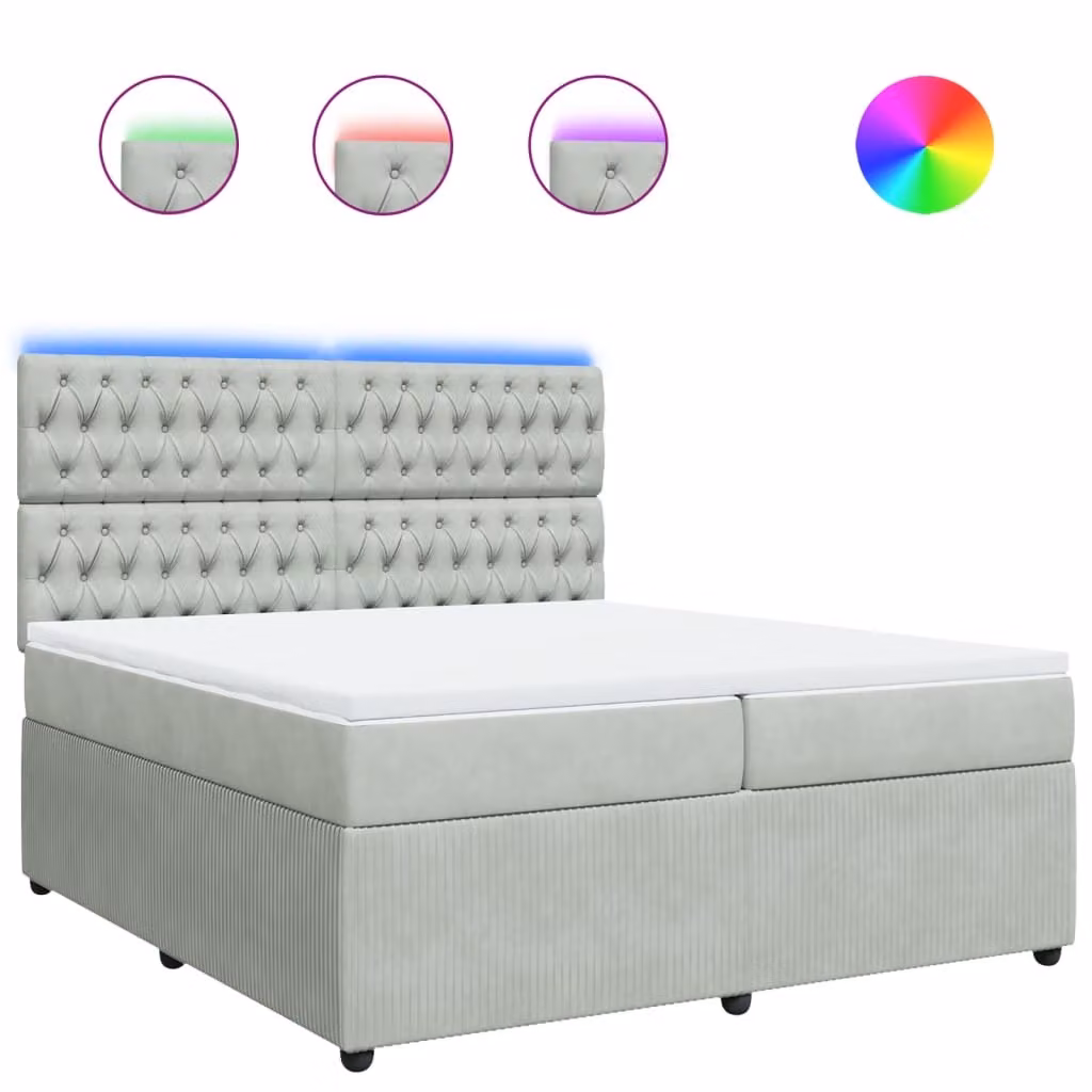 Giroletto a Molle con Materasso Grigio Chiaro 200x200cm Velluto