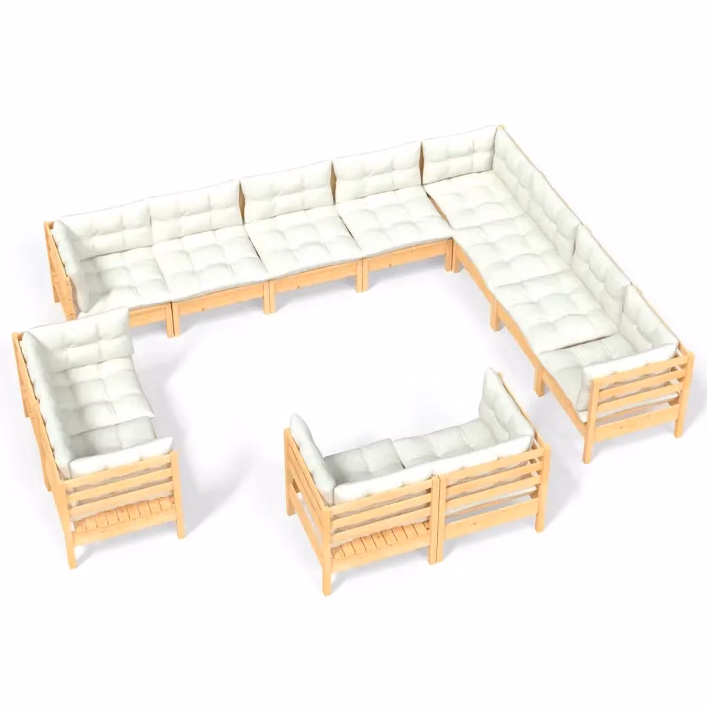 Set di divani da giardino a forma di L vidaXL in legno massello di pino con cuscini beige – 2